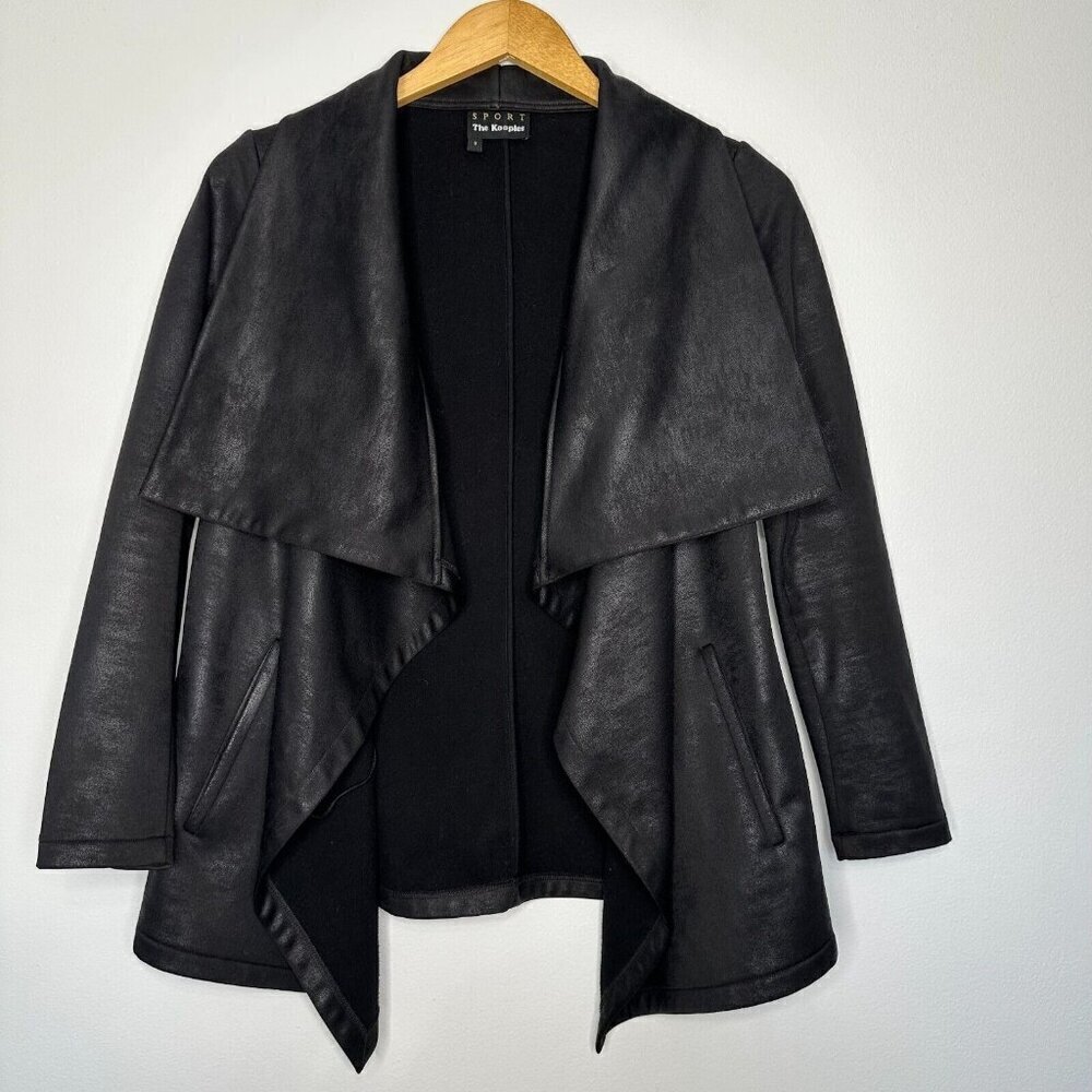 The Kooples Black Drape Jacket Size XS Open Front Faux‎ Suede